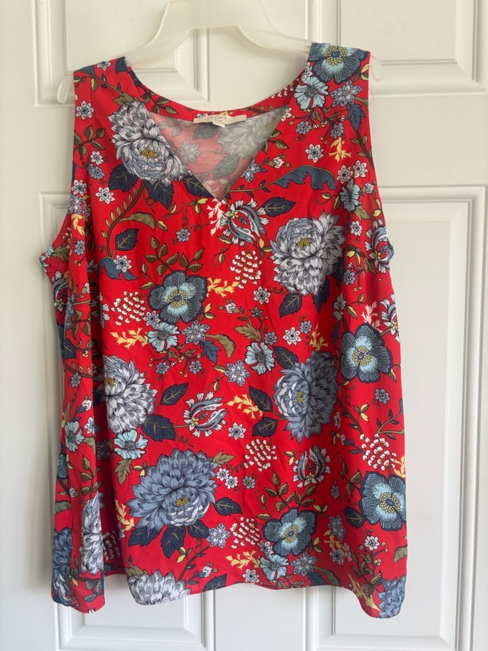 Loft Floral V-Neck Sleeveless Top, Size 14